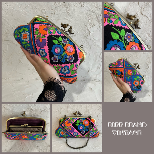 幸せの小鳥 レトロな花柄 長財布 親子がま口 長財布 riff art gallery