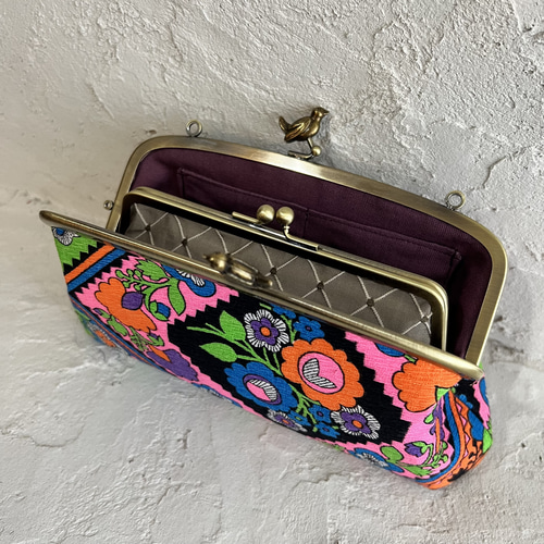 幸せの小鳥 レトロな花柄 長財布 親子がま口 長財布 riff art gallery