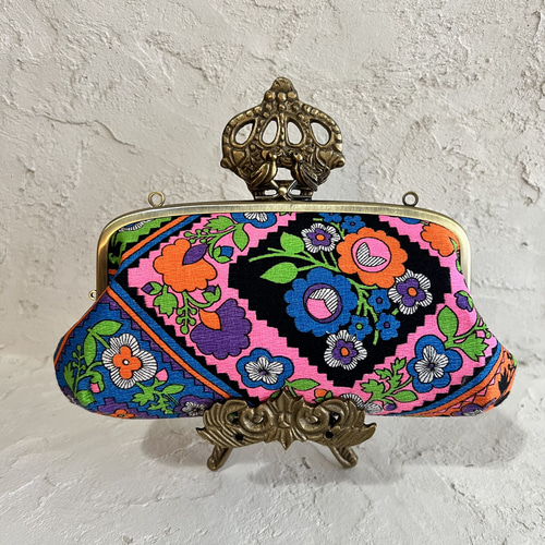 幸せの小鳥 レトロな花柄 長財布 親子がま口 長財布 riff art gallery