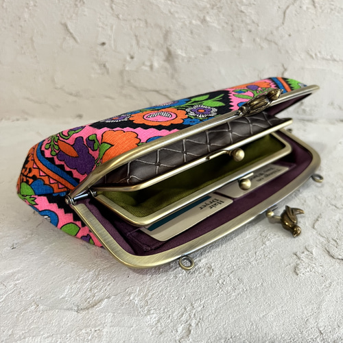 幸せの小鳥 レトロな花柄 長財布 親子がま口 長財布 riff art gallery