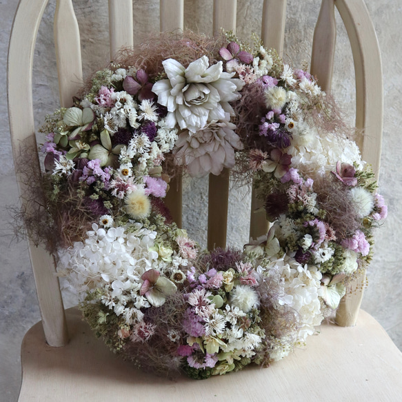 スモークツリーのオーバルリース、アンティークカラー、ドライ