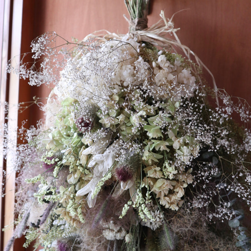 75cm)＊特大＊スモークツリーと紫陽花とかすみ草の淡いアンティーク 