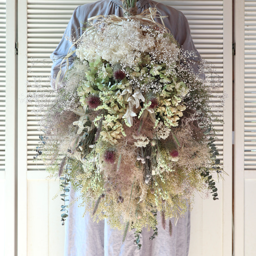 スモークツリーと初夏の草花のスワッグドライフラワースワッグアンティーク