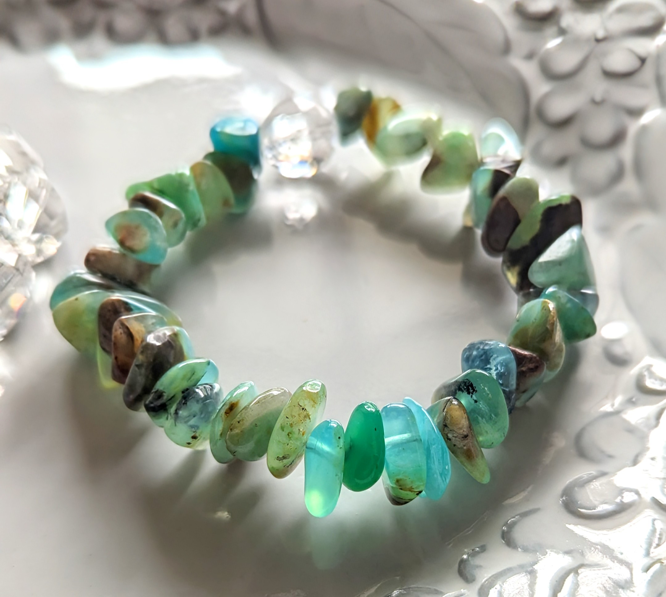 ✨ネガティブデトックスに✨ブルーオパール（コモンオパール）のブレスレット&クリアクォーツのブレスレットの2本セット