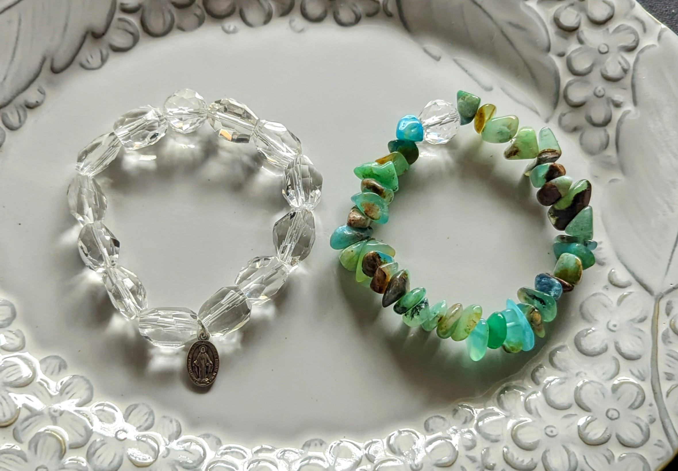 ✨ネガティブデトックスに✨ブルーオパール（コモンオパール）のブレスレット&クリアクォーツのブレスレットの2本セット