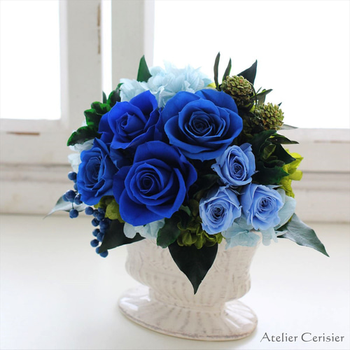 青薔薇 ブリザードフラワー 小物 直径約18cm