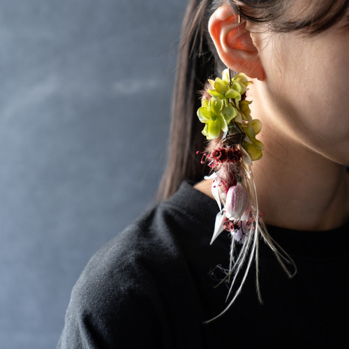 アーティフィシャルフラワーイヤーカフ 造花 ドライフラワー