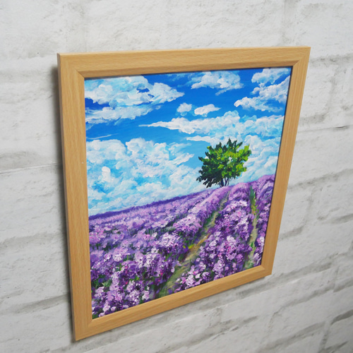 油絵 油彩 油彩画 絵 絵画【ラベンダー畑に立つ一本木】 絵画