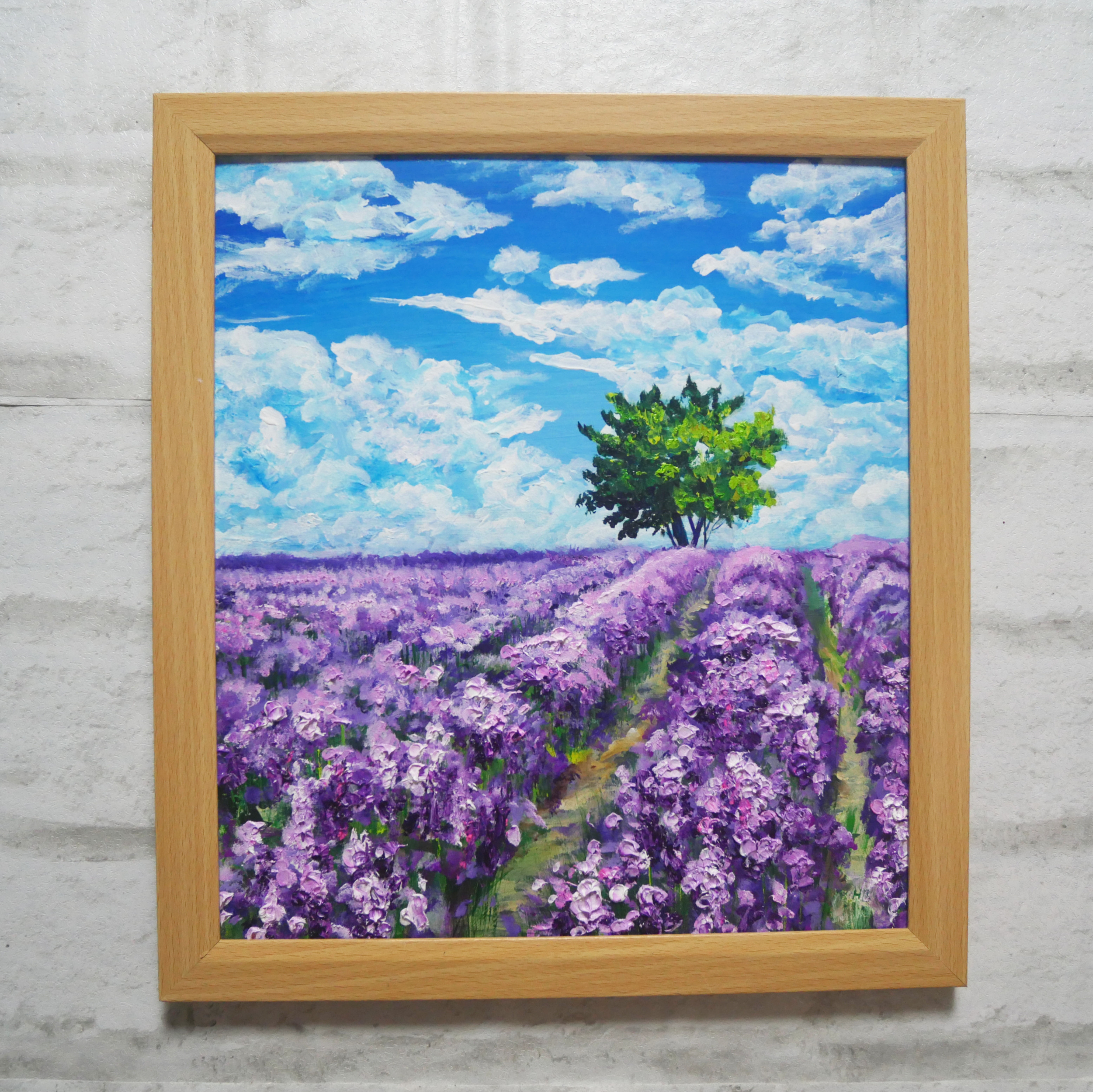 お中元 お歳暮 お年賀 夏 冬 年末年始のご挨拶 ギフト 通販な 絵画【ラベンダー畑に立つ一本木】 油彩画 絵 油彩 油絵 絵画