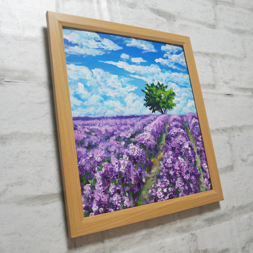 油絵 絵画【ラベンダー】 油絵 油彩 油彩画 絵 絵画【ラベンダー畑に立つ一本木