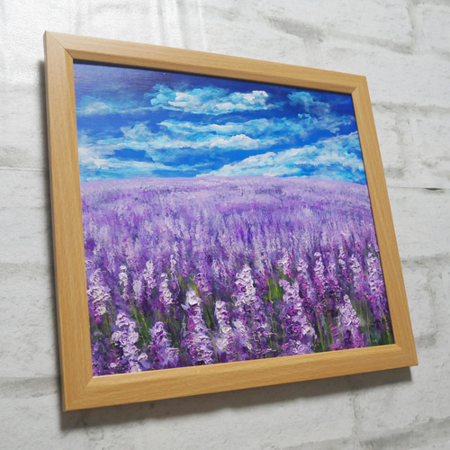 油絵 絵画【ラベンダー】 油絵 油彩 油彩画 絵 絵画【ラベンダー畑に立つ一本木