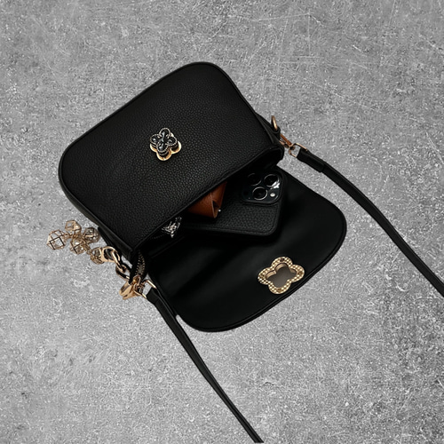 本革 ショルダーバッグ 花モチーフ スマホポシェット 牛革 斜めがけ