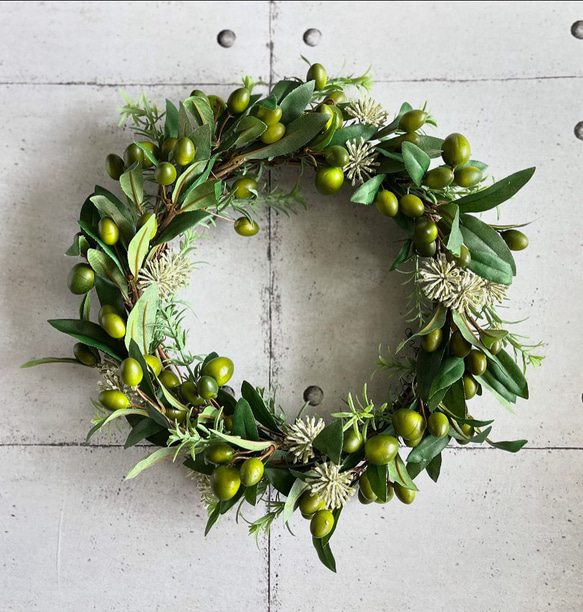 専用 オリーブとローズマリーのグリーンリース ハンドメイド 造花 リース