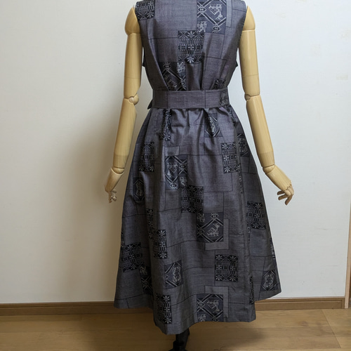 大島紬　ティアードワンピースM　着物リメイク 着物リメイク ワンピース 大島紬 M〜L - ZX-ZX-ZX'S GALLERY