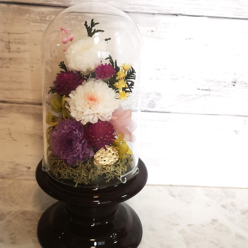 プリザーブドフラワー お供え花 ガラスドーム入り ～*慈