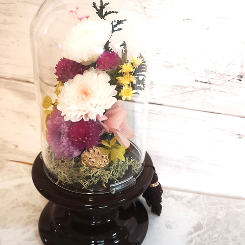 プリザーブドフラワー お供え花 ガラスドーム入り ～*慈