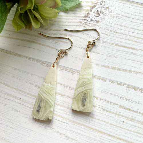 14kgf 天然石 一点物 モンタナアゲート 大ぶり ピアス イヤリング