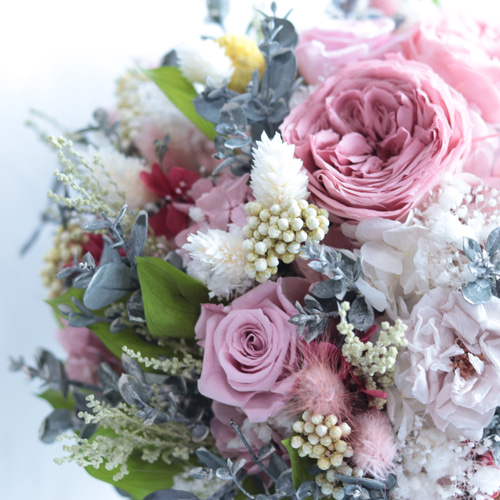 クラシックピンク&リーフのナチュラルパステルカラー＊クラッチブーケ