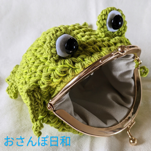✿受注製作✿【再販4・あみぐるみがま口・カエル・かえる・福雑貨