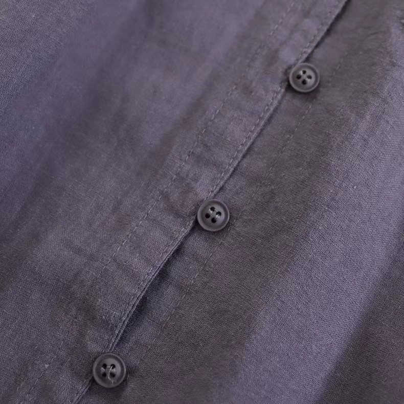 【冷房対策★リネン混シャツ★立ち襟】コットン│カジュアル│無地│オフィス│ゆとり感│体型カバー│エスニック│T-17LB