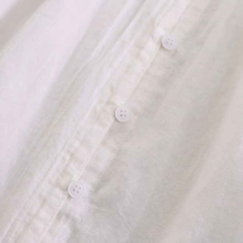 【冷房対策★リネン混シャツ★立ち襟】コットン│カジュアル│無地│オフィス│ゆとり感│体型カバー│エスニック│T-17LB