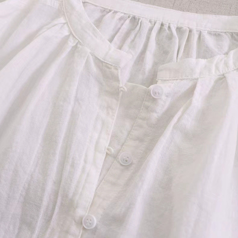 【冷房対策★リネン混シャツ★立ち襟】コットン│カジュアル│無地│オフィス│ゆとり感│体型カバー│エスニック│T-17LB