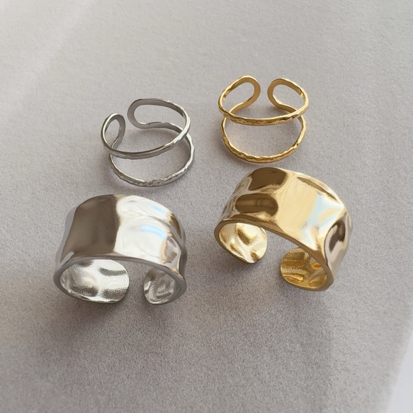 フリーサイズ◆重ねづけ風リング×ボリュームリング（ゴールド）/サージカルステンレス　指輪+フリーサイズ　春 金アレ対応 15枚目の画像