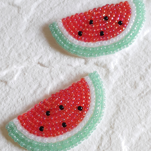 ビーズ刺繍 スイカ ブローチ 夏 ブローチ tokotoko 通販 17948505