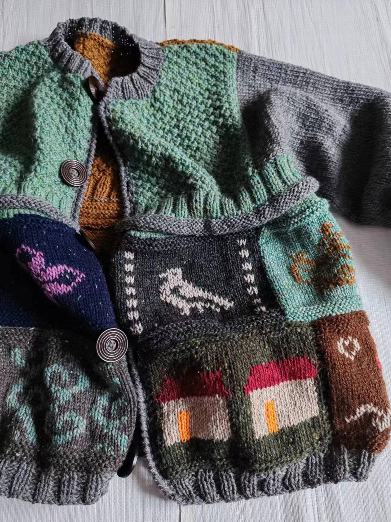 手作り手編みパッチワークゆったりコート