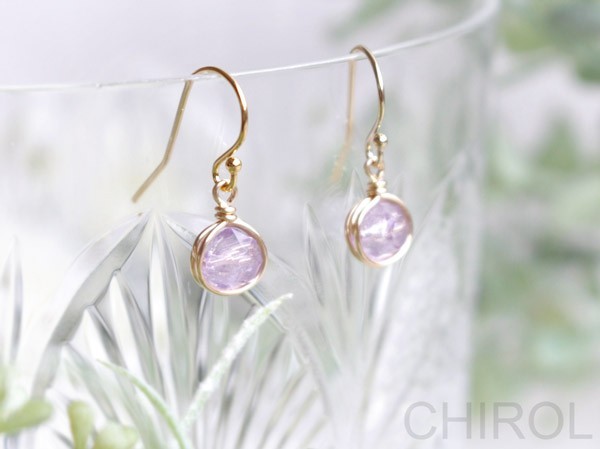 シンプル ピンク アメジスト ピアス/ 14kgf