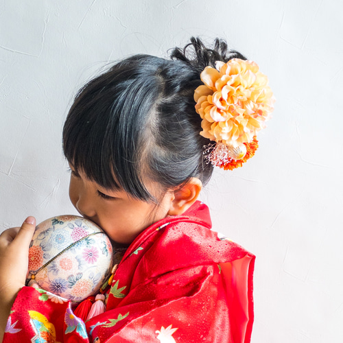 七五三 髪飾り 3歳 7歳 ダリア 髪かざり 浴衣 夏祭り 753 袴 オレンジ