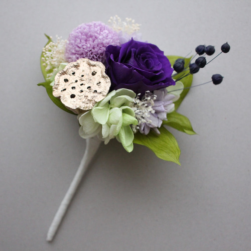 ポンポン菊とローズの仏花ブーケアレンジ＊パープル