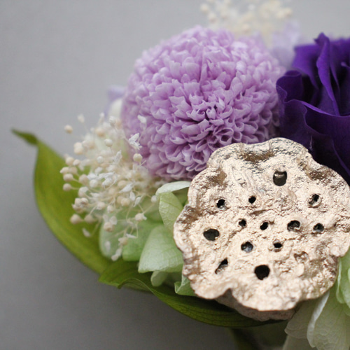 ポンポン菊とローズの仏花ブーケアレンジ＊パープル