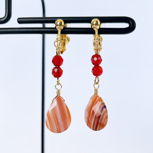 元気なオレンジ！カーネリアンとサードオニキスのイヤリング/ピアス
