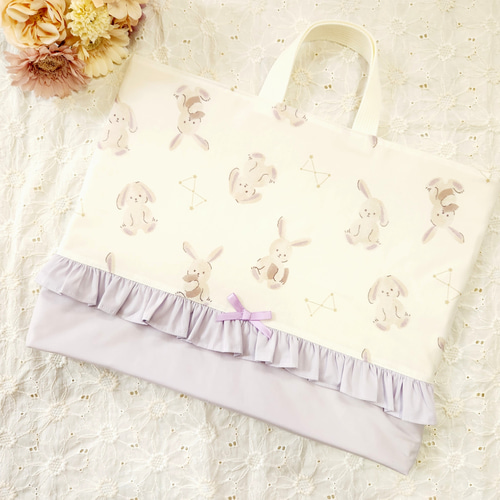 レッスンバック 手提げ 絵本袋 ラビット うさぎ 女の子 ハンドメイド 