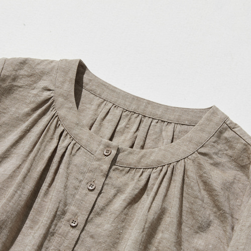 大人可愛い抜け感放つ 7分袖ブラウス コットンリネン トップス 薄茶色