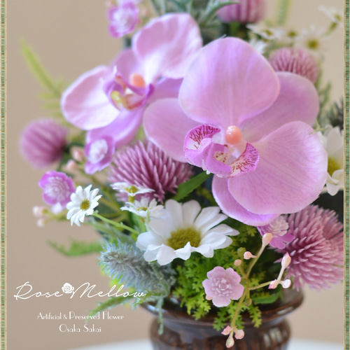 胡蝶蘭 アートフラワー鉢花 白とピンク 胡蝶蘭 アートフラワー鉢花 白