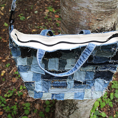 SAYOCAFE、デニムパッチの襤褸テイストバッグ