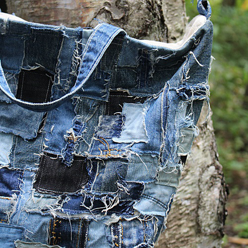 SAYOCAFE、デニムパッチの襤褸テイストバッグ