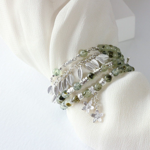 『コモレビ』天然石ペリドットクォーツのブレスレット兼ネックレス・２way ♪送料無料♪