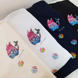 Tシャツ 猫 デザイン 「ニャンとも心地よい」 黒 白 ネイビー アイボリー tシャツ ｔしゃつ ブラック ホワイト 4枚目の画像