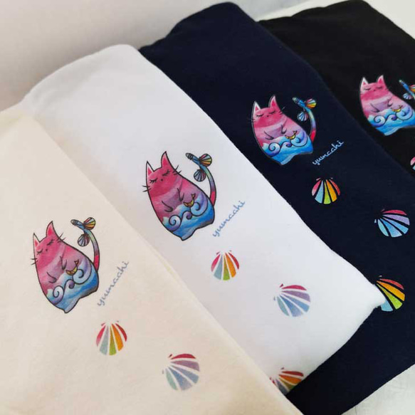 Tシャツ 猫 デザイン 「ニャンとも心地よい」 黒 白 ネイビー アイボリー tシャツ ｔしゃつ ブラック ホワイト 4枚目の画像