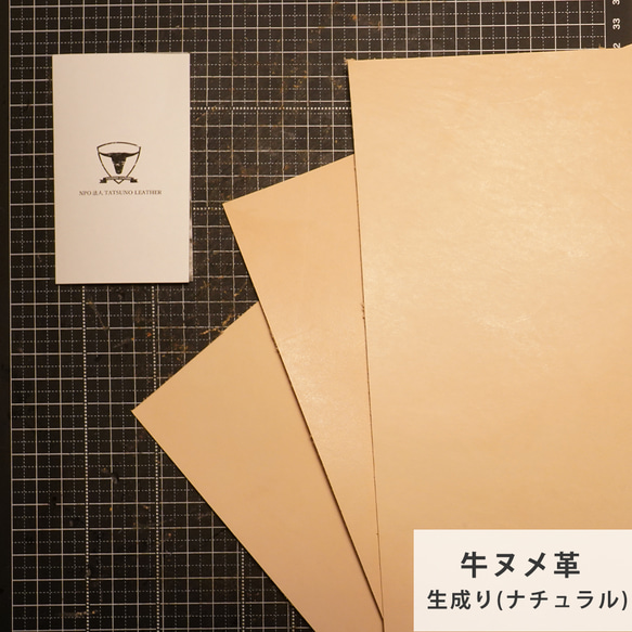A4サイズ3枚】国産ヌメ革（たつのレザー）ハギレ 生成り
