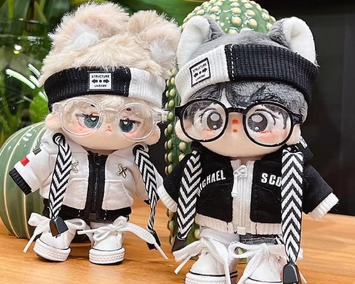 10cm着せ替えぬいぐるみ服 白黒影セット 2色 着せ替え人形 ぬいぐるみ