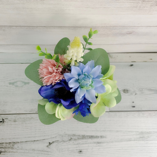 花瓶が選べる】枯れないお供えブーケ No.1/ブルー系/仏花 / アーティ