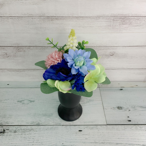 花瓶が選べる】枯れないお供えブーケ No.1/ブルー系/仏花 / アーティ