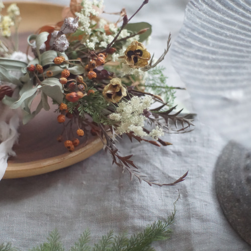 一点物【ドライフラワーのリボンガーランド】素朴 アシンメトリー  