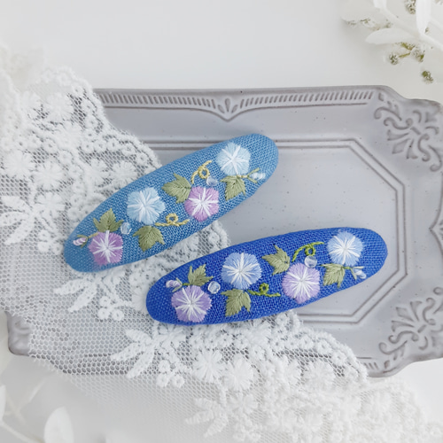 パンジー刺繍ヘアゴムパッチンピンセット☆ブルー パンジー刺繍ヘアゴムパッチンピンセット☆ブルー