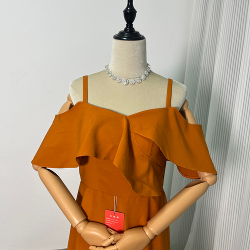 キャミソール パーティードレス テラコッタ色 ロング 前撮り パーティードレス 妊婦 テラコッタ キャミソール クレープ生地 揺らめく裾 前撮り