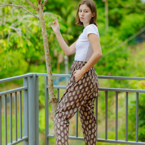 インド綿　ブロックプリント　サルエルパンツ インド綿（草木染ハンドブロックプリント）サルエルパンツ